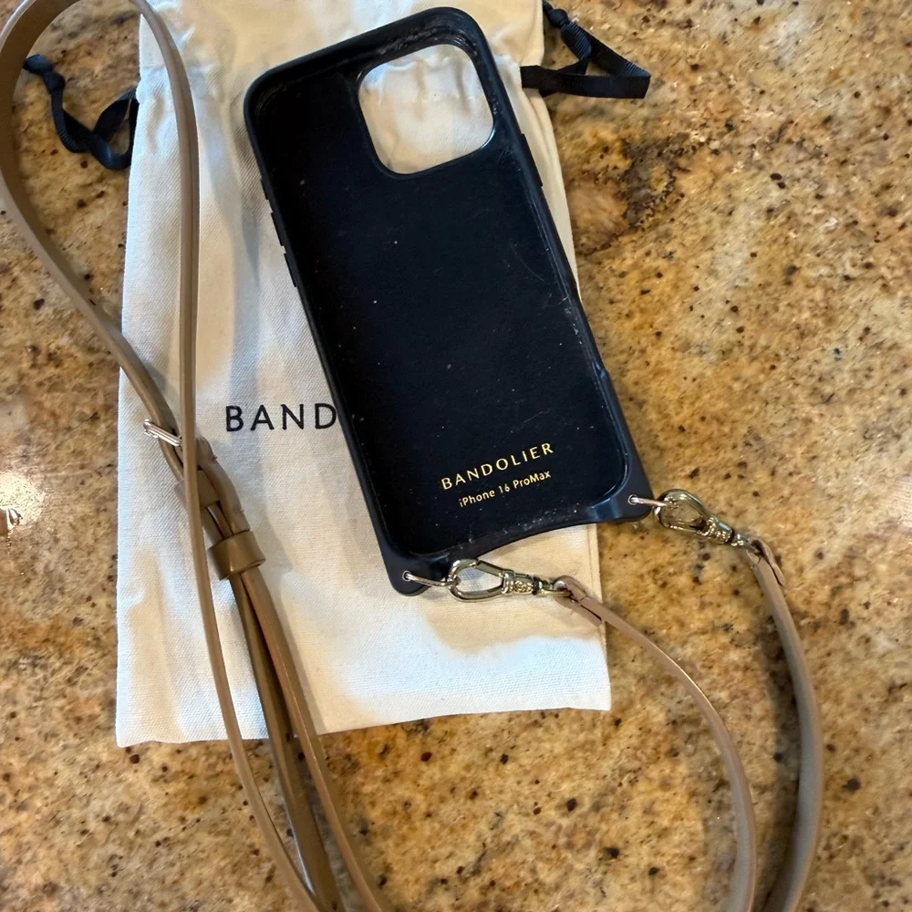 Bandolier Taupe Leather Crossbody Phone Bag with Strap - Picture 3 of 4